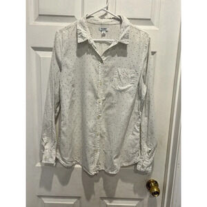 Old Navy‎ Cream Navy Polka Dot Cotton Button Up Long Sleeve Shirt Size Large
